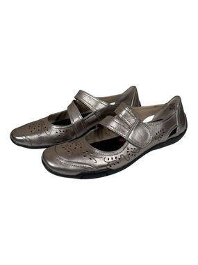 Ros Hommerson Metallic Pewter Chelsea Leather Laser Cut Mary Jane Shoes Size 12N